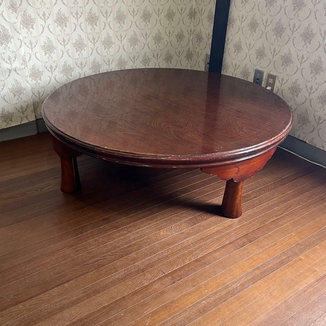 【アンティーク】木製 折り畳み座卓 センターテーブル ちゃぶ台 円卓 古家具