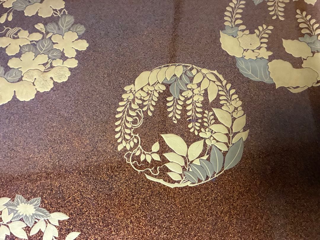 漆器 金箔 唐草紋 蒔絵 梨地 四角盆 時代物 木箱入