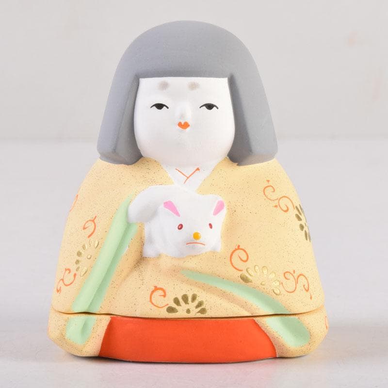 茶道具　京焼　東哉製　色絵　抱兎香合　共箱　V　8461