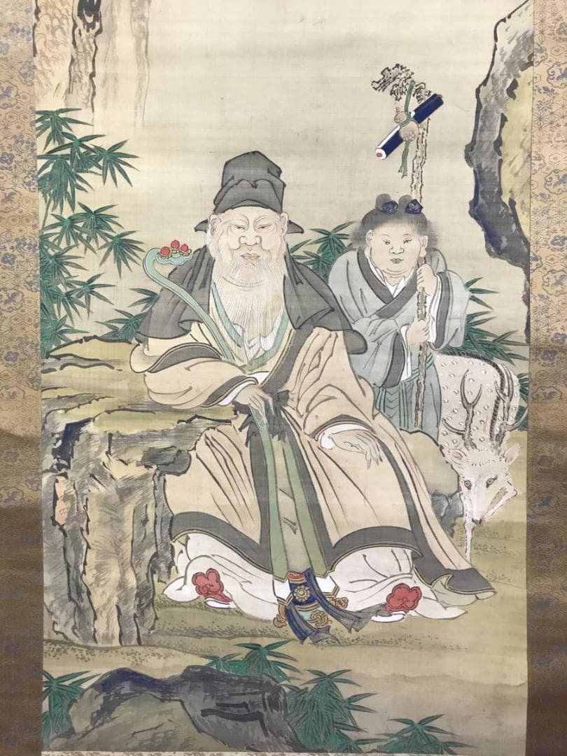 模写/谷文晁/寿老人図/人物図/掛軸/名家伝来/AE-52