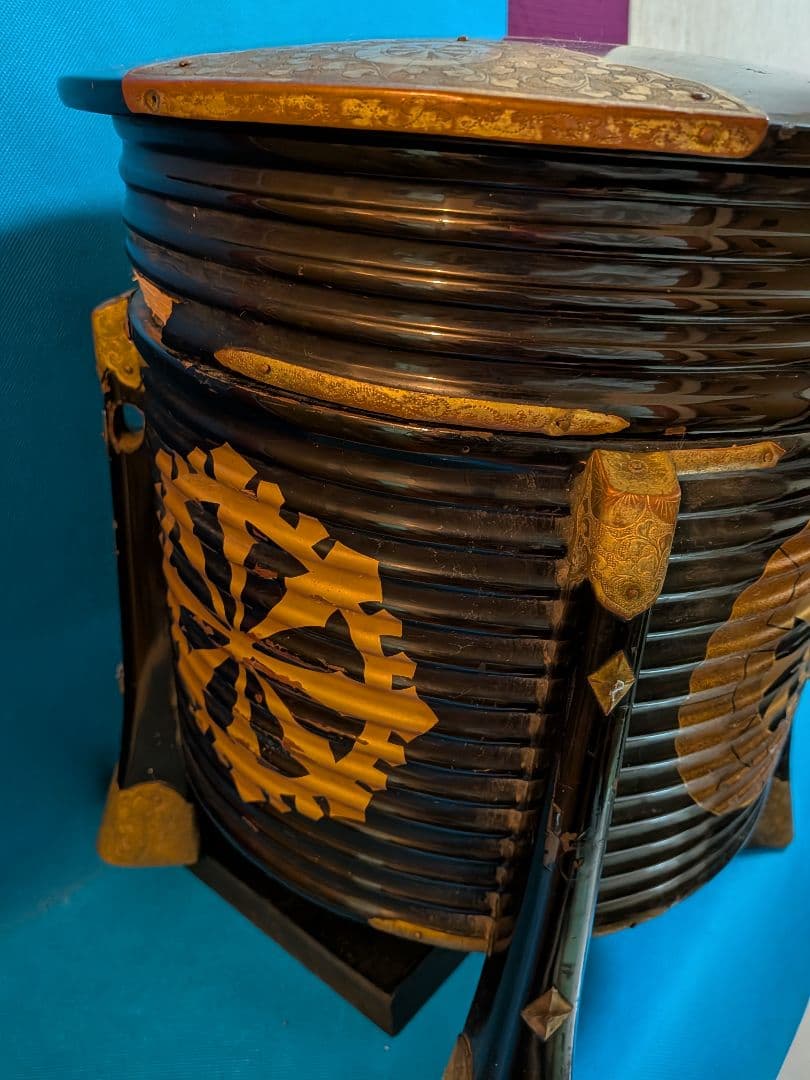 江戸時代大名道具黒漆塗り源氏車金御家紋入公家大名上級武家所用行器（ほかい）難有品