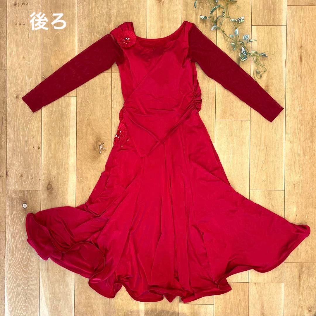 社交ダンス ドレス レッド 長袖 フレア インザムード