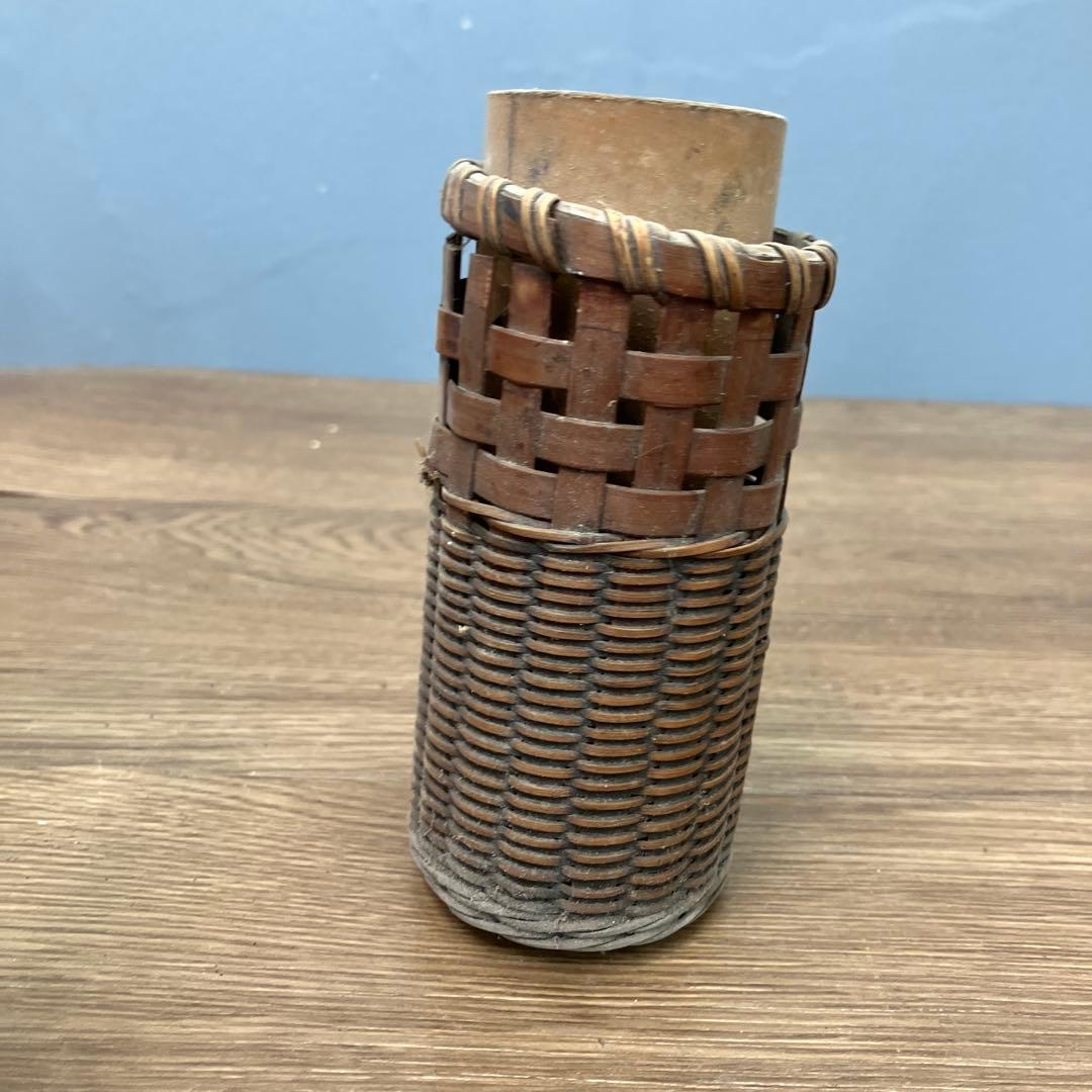 D-5 昭和レトロ 竹編み 花籠 花入れ 竹筒付き 華道具 茶道具 インテリア