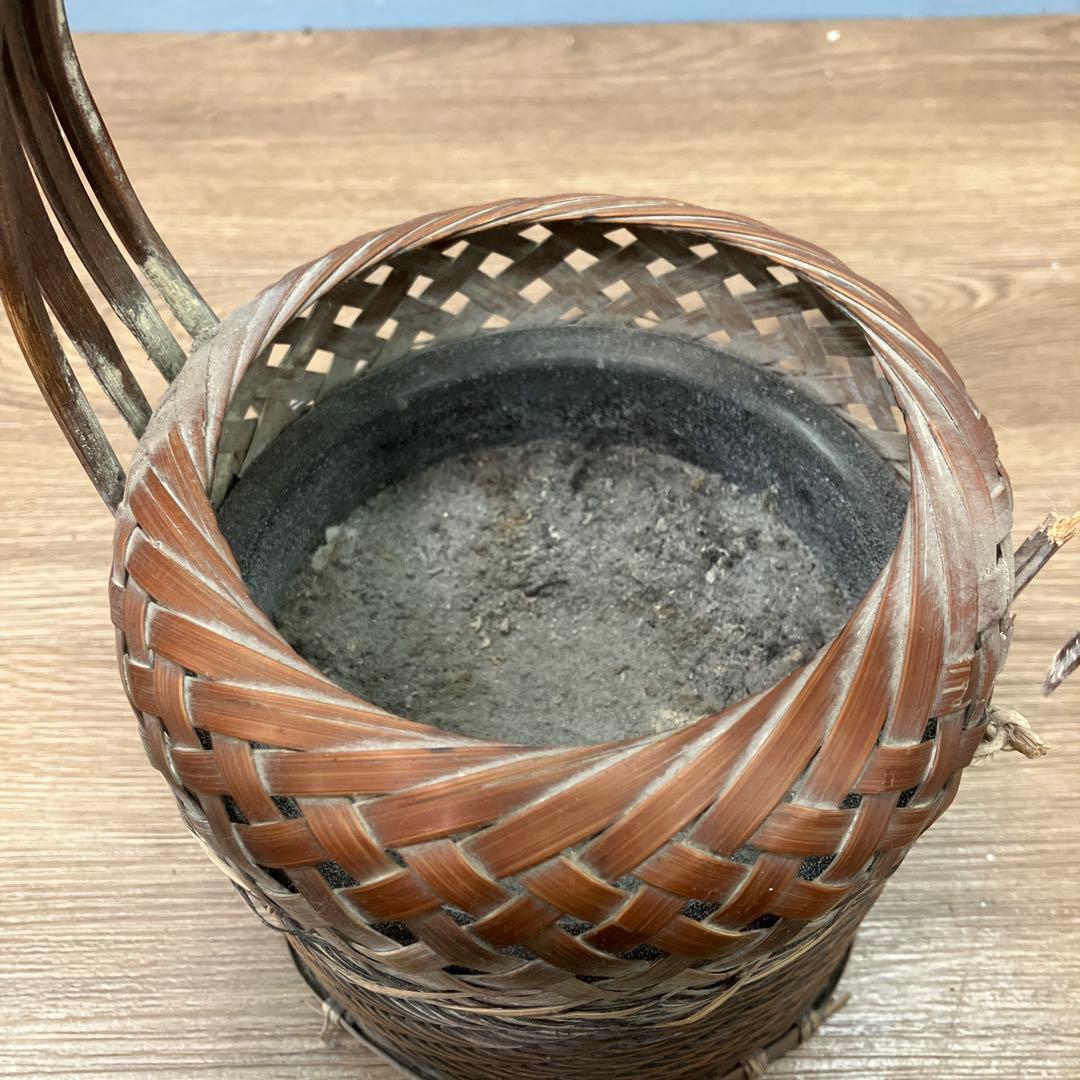 D-5 昭和レトロ 竹編み 花籠 花入れ 竹筒付き 華道具 茶道具 インテリア
