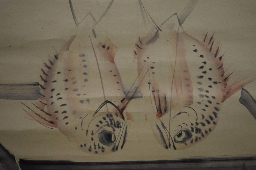 真作/谷文晁/祝賀図/鯛図/祀る/布袋屋掛軸HI-485