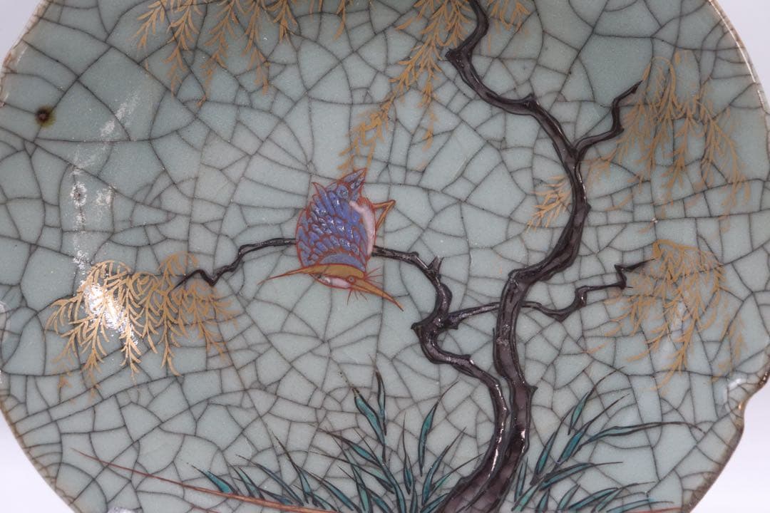 時代　ヒビ焼　水鳥紋大皿　アンティーク　送料込み250927