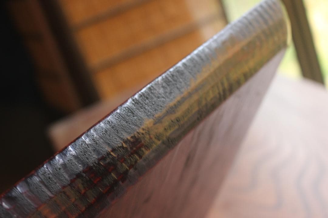 堅牢刳り貫き木地に時代漆の映える讃岐彫の四方盆（検民芸讃岐盆お膳お盆