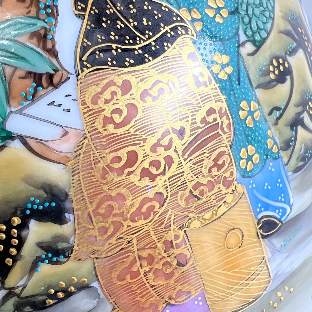 名工錦玉造　九谷焼　青粒手花瓶　高さ約25㎝　東Y8-0204③タカサ