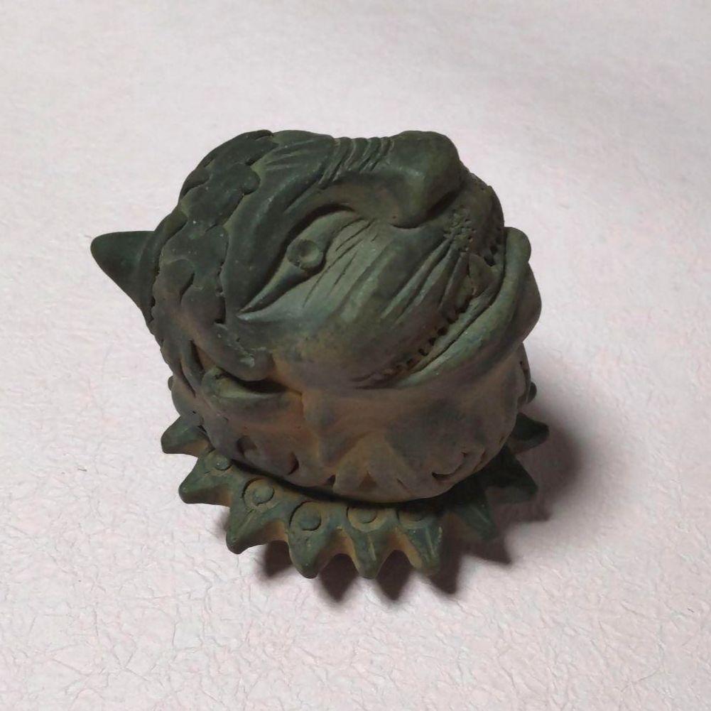 76*67陶芸 香合 鬼面 置物 茶道具 水次 骨董