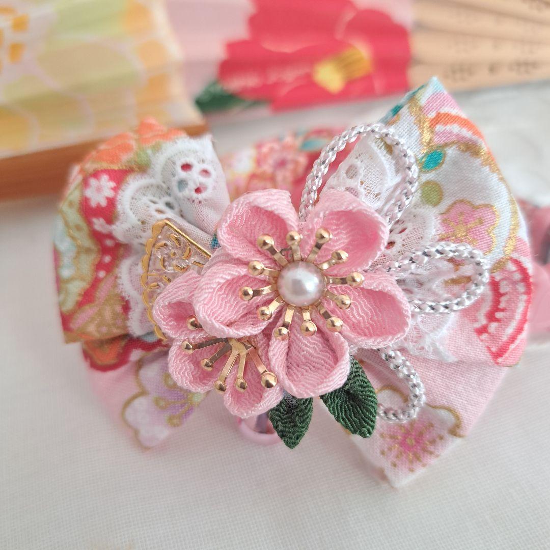 お正月、つまみ細工リボン(ピンク②)わんちゃん猫ちゃん用首輪