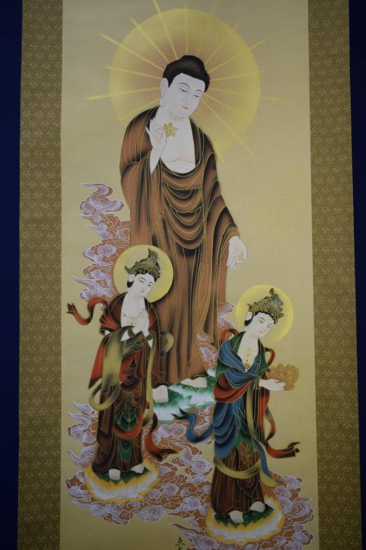 真作/立志/三尊佛/桐共箱付/布袋屋掛軸HF-468