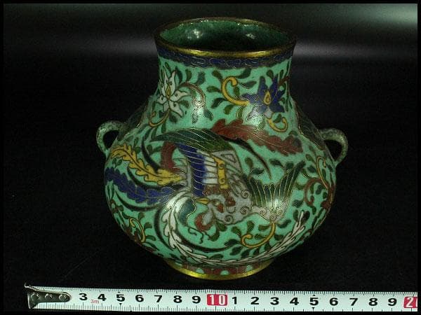 中国美術 七宝 纏枝蓮花紋 双耳 壷(K-YC548)