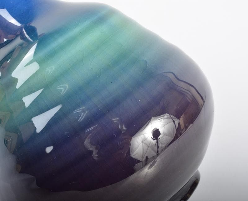 九谷焼　人間国宝　三代八十吉　徳田正彦作　彩釉　花入　共箱　G　R4268