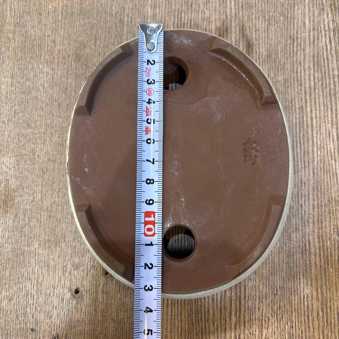 盆栽鉢／赤絵山水 楕円形 約10cm x 15cm