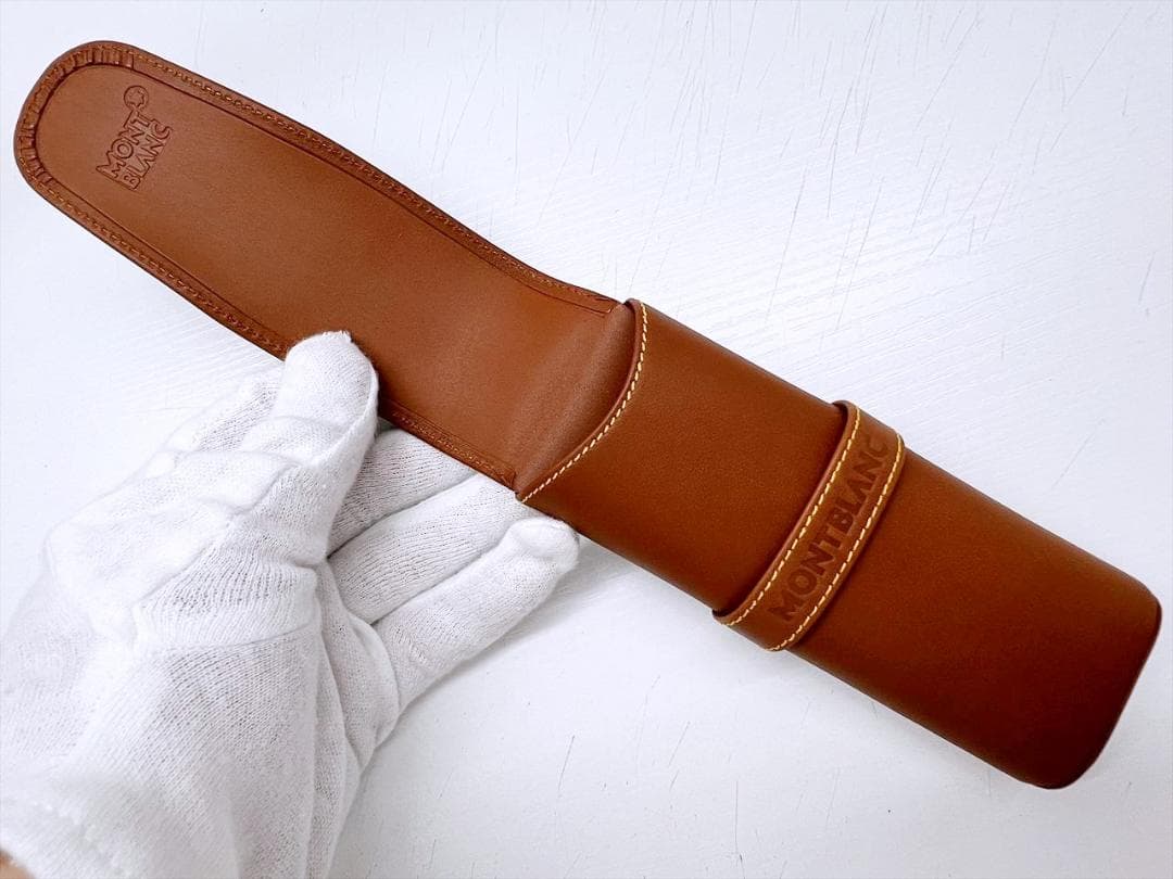 未使用　モンブラン　ロゴ　ペンケース　２本差し　ブラウン　レザー　3119579