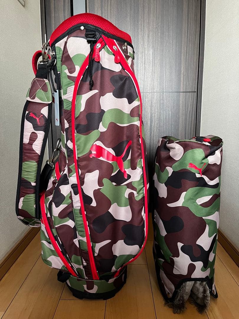 良品PUMA プーマ キャディバッグ 人気の迷彩 カモフラ柄 ゴルフバック　軽量