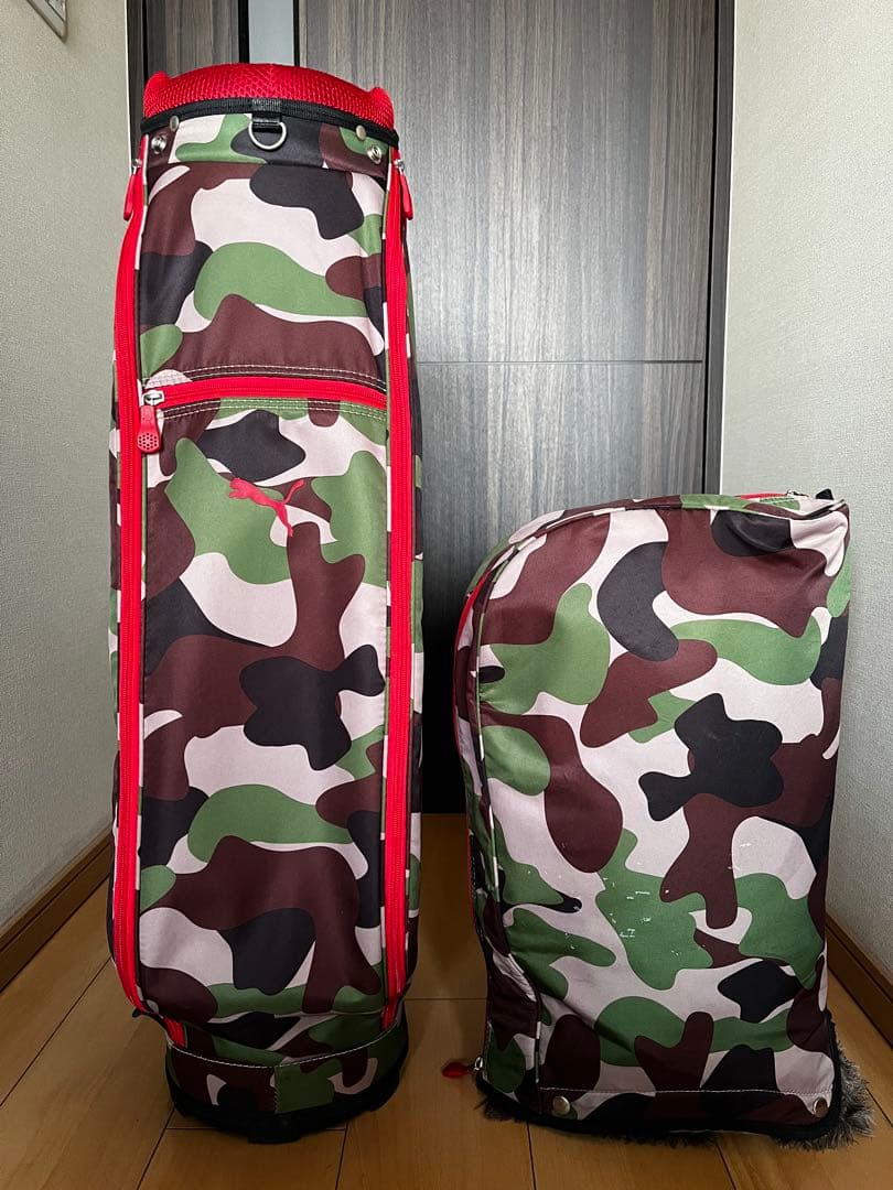 良品PUMA プーマ キャディバッグ 人気の迷彩 カモフラ柄 ゴルフバック　軽量