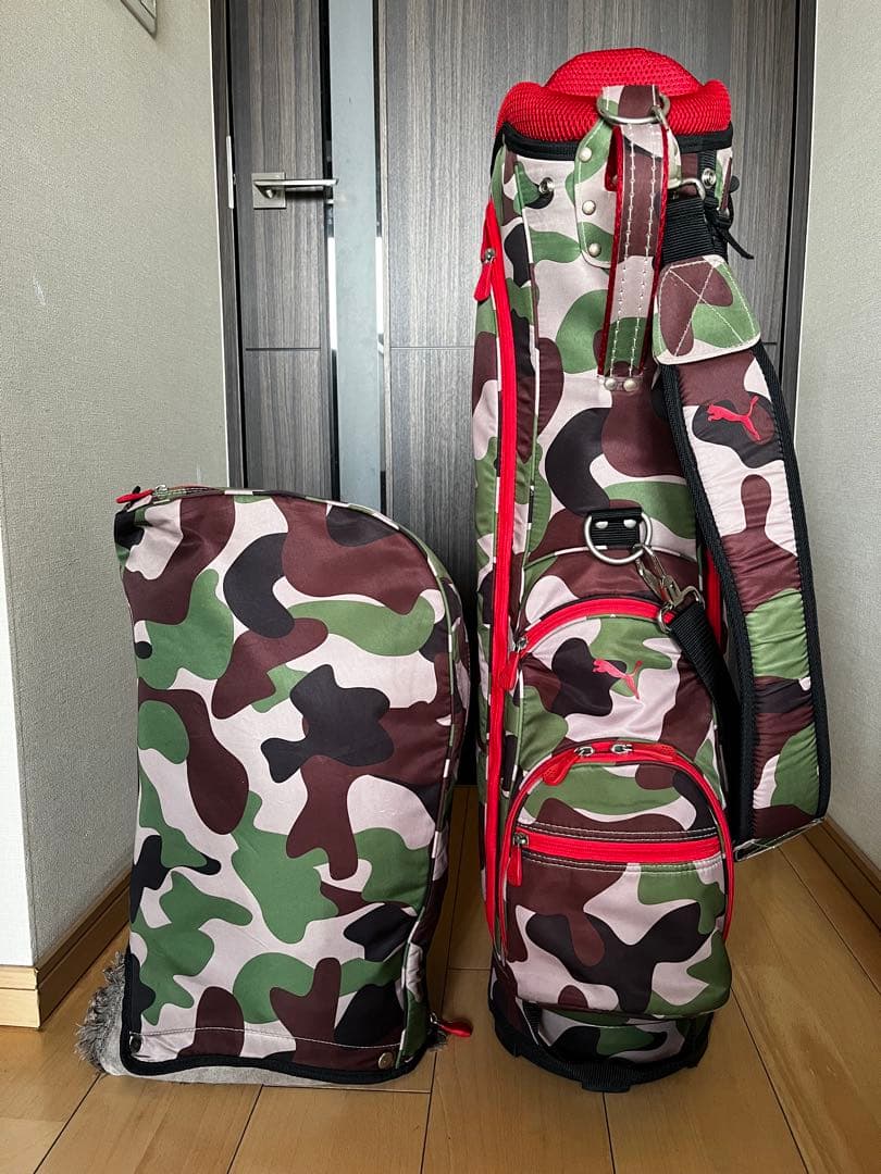 良品PUMA プーマ キャディバッグ 人気の迷彩 カモフラ柄 ゴルフバック　軽量