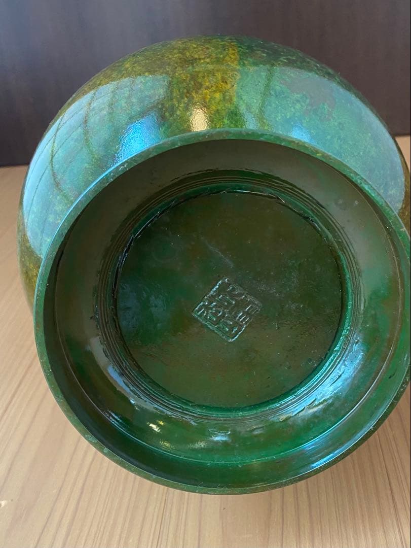 青銅 饕餮文 双耳 花瓶 越峰作 高岡銅器 未使用保管品