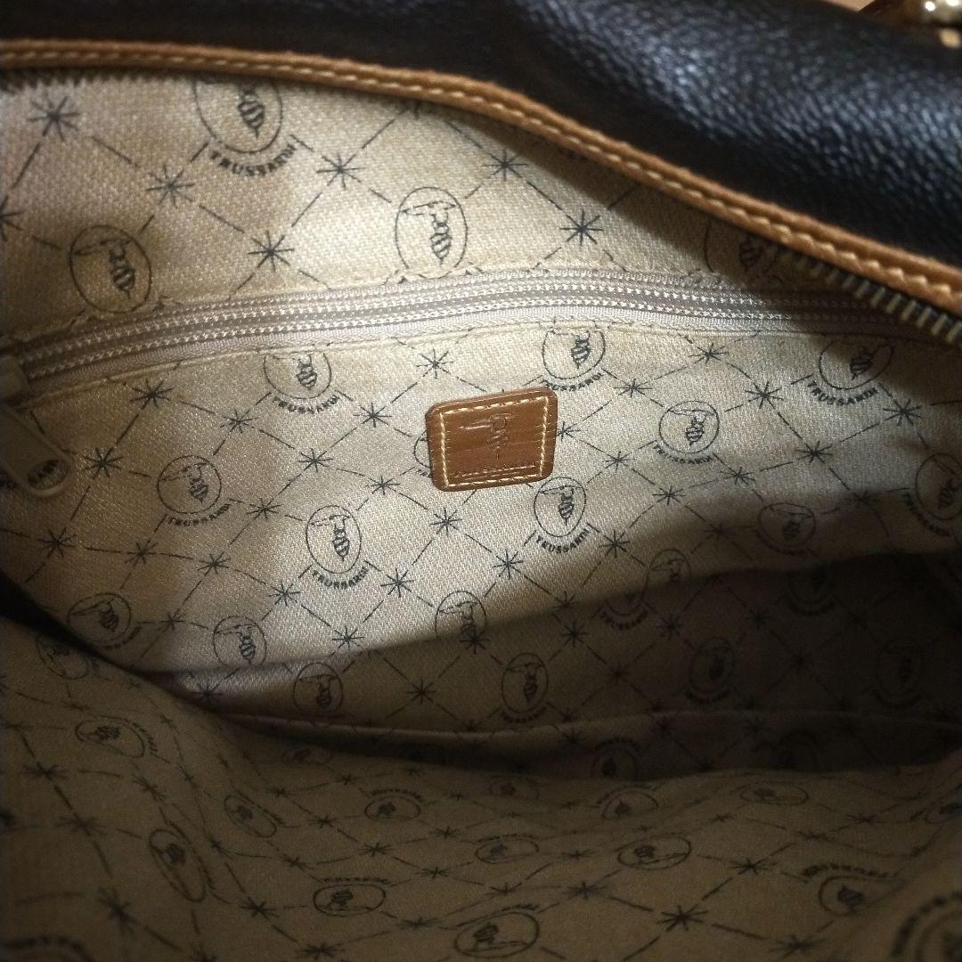 トラサルディ　黒 合成皮革 ボストンバッグ