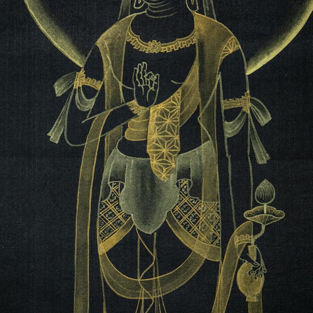 掛軸-1698　永田華堂　聖観音　紺紙金泥　共箱　仏教絵画