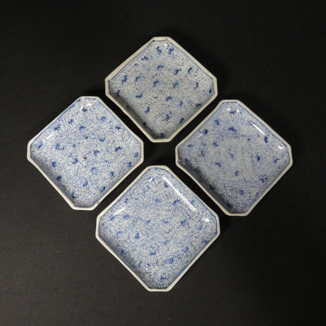 角小皿 4枚 江戸 成化年製 小皿 取り皿 微塵唐草 希少 人気 即売切