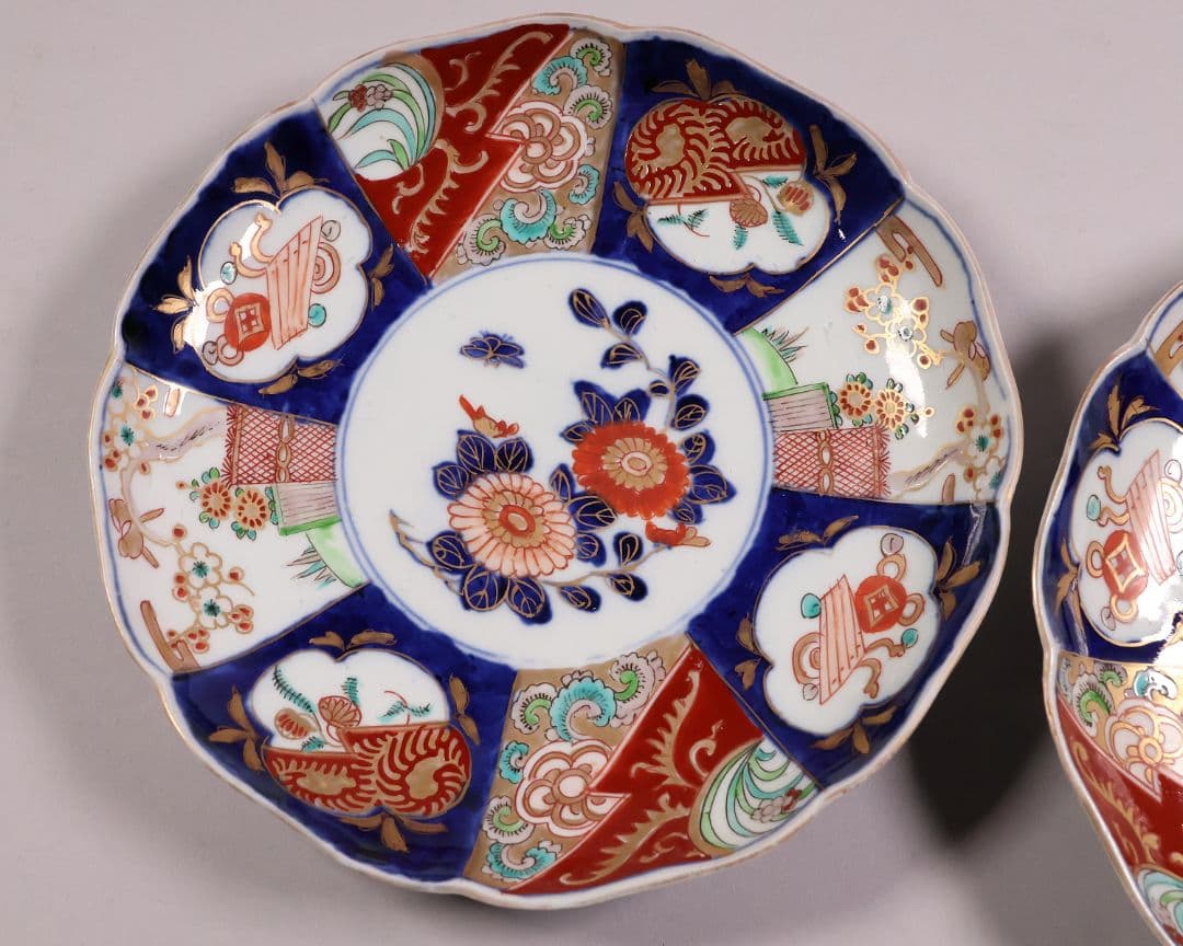 【CM120】古伊万里 色絵 中皿 2枚 盛皿 幅22.3cm 錦手 花鳥 草花