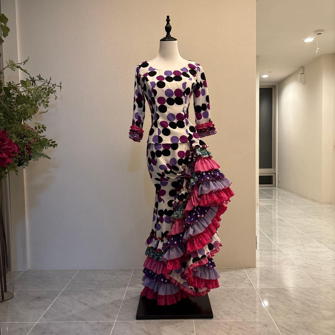 ソニアジョーンズ　フラメンコ　衣装　水玉模様 フリル付き　ツーピース　M