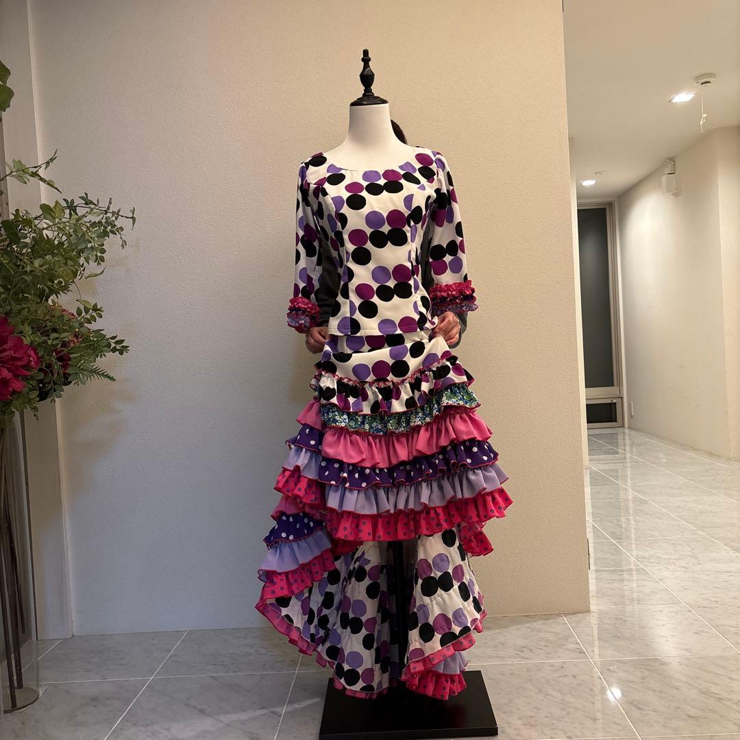 ソニアジョーンズ　フラメンコ　衣装　水玉模様 フリル付き　ツーピース　M