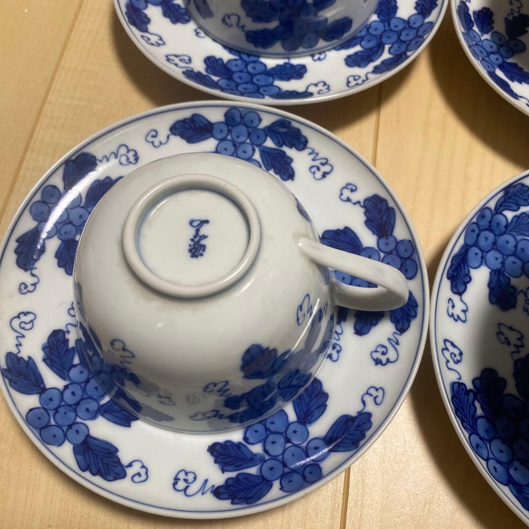 有田焼　源右衛門窯　染付葡萄　カップ・ソーサー6客セット