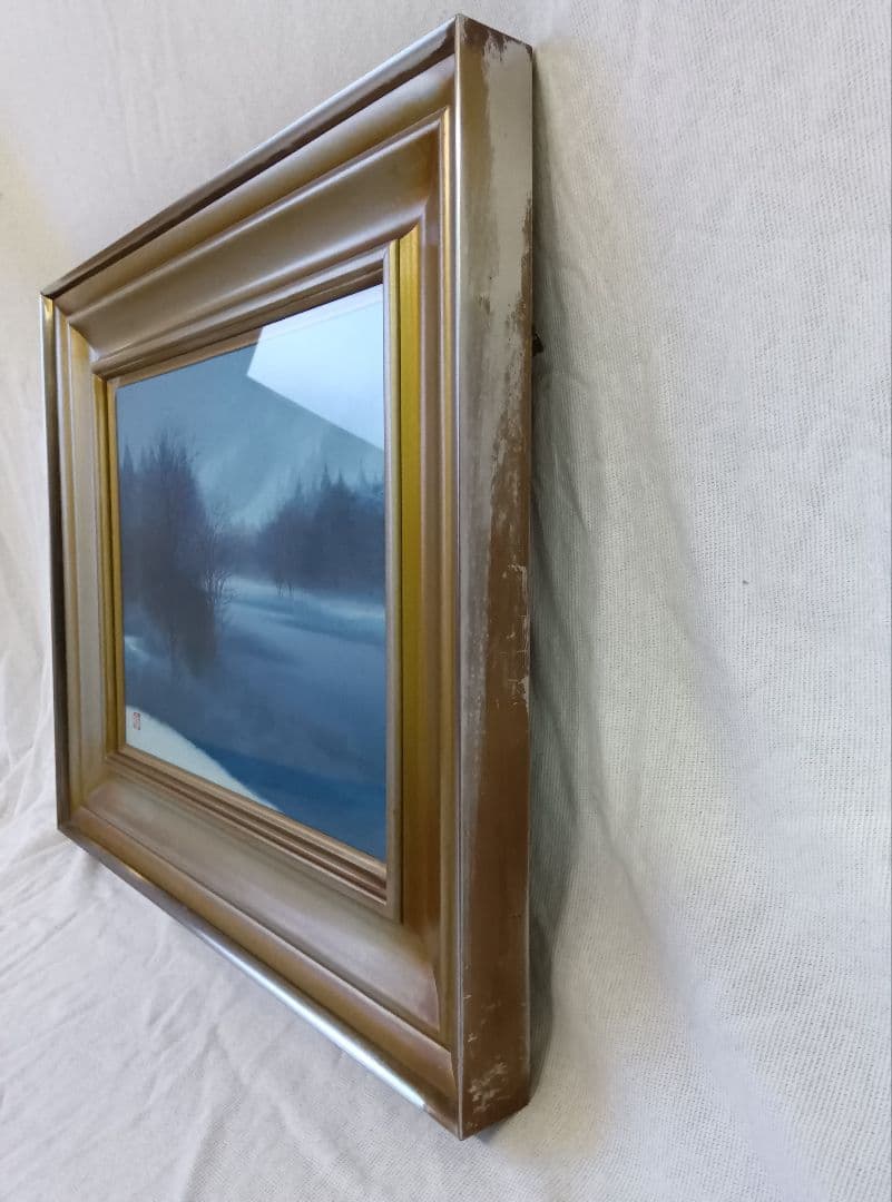 河本 正　風景画　『冬日』　額入り　日本画