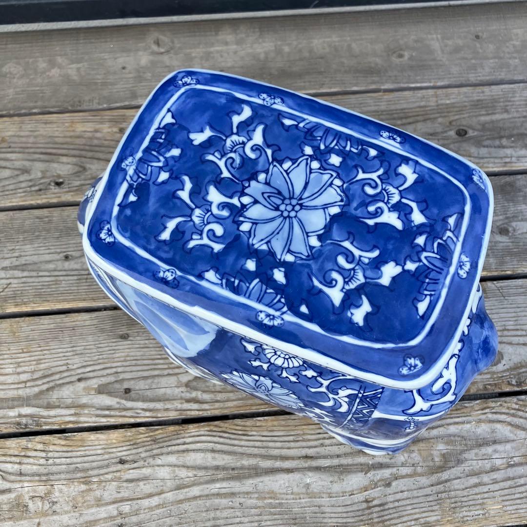 ② 景徳鎮 中国美術品 陶器製 象 オブジェ 飾り スツール 花台 骨董品 置物