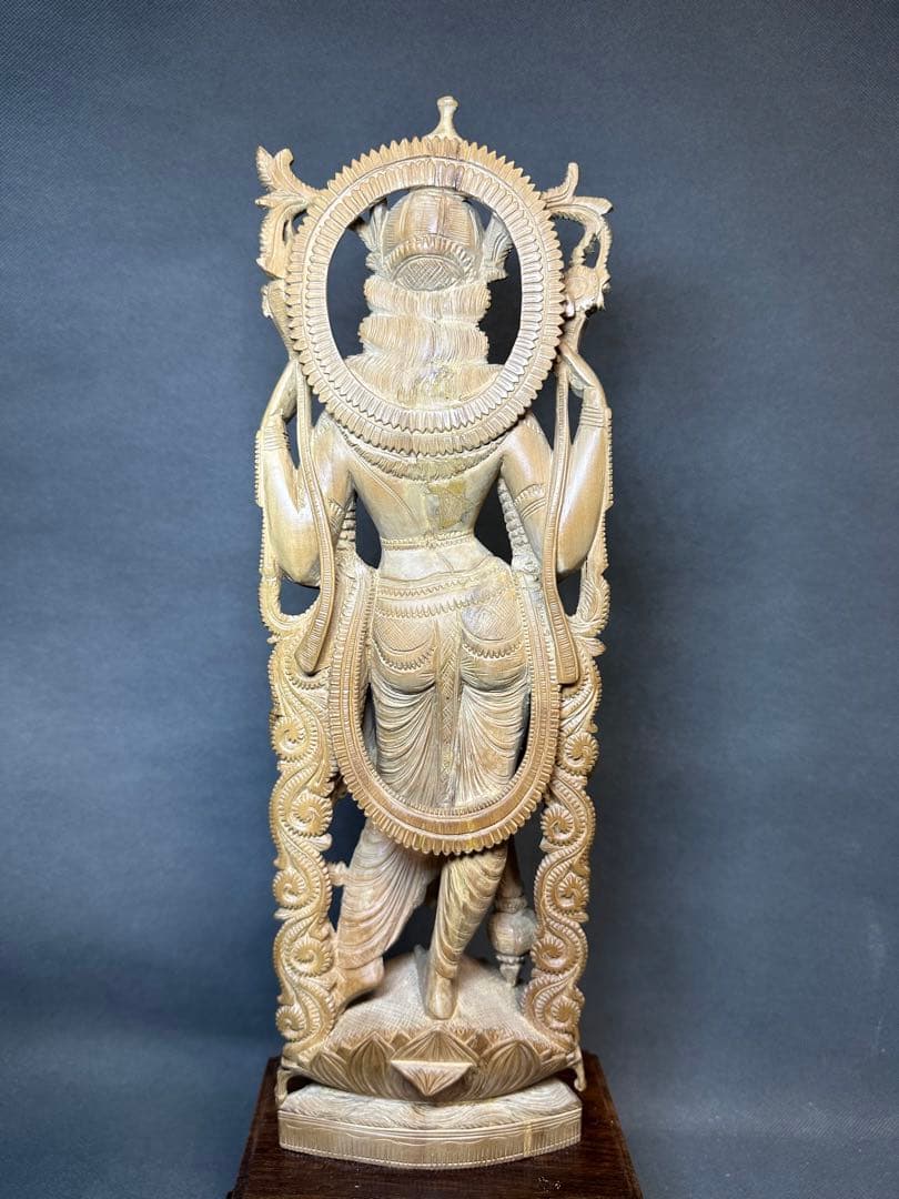 インド　白檀　木彫り　弁財天　観音　仏教美術　仏像 骨董 木像　木製　仏教