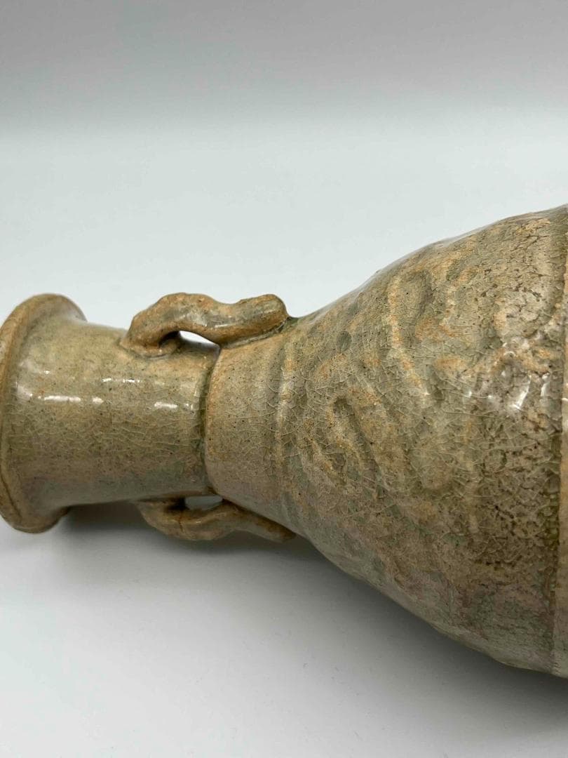 北宋時代　青白磁刻花龍文双耳瓶　景徳鎮　影青　唐物　古賞物(E-27)