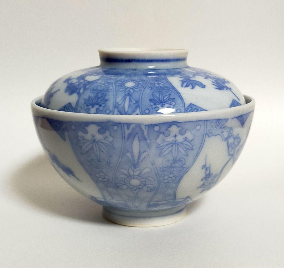 器　蓋付き　碗　１客　　陶磁器　　松　竹　梅　　花　鳥