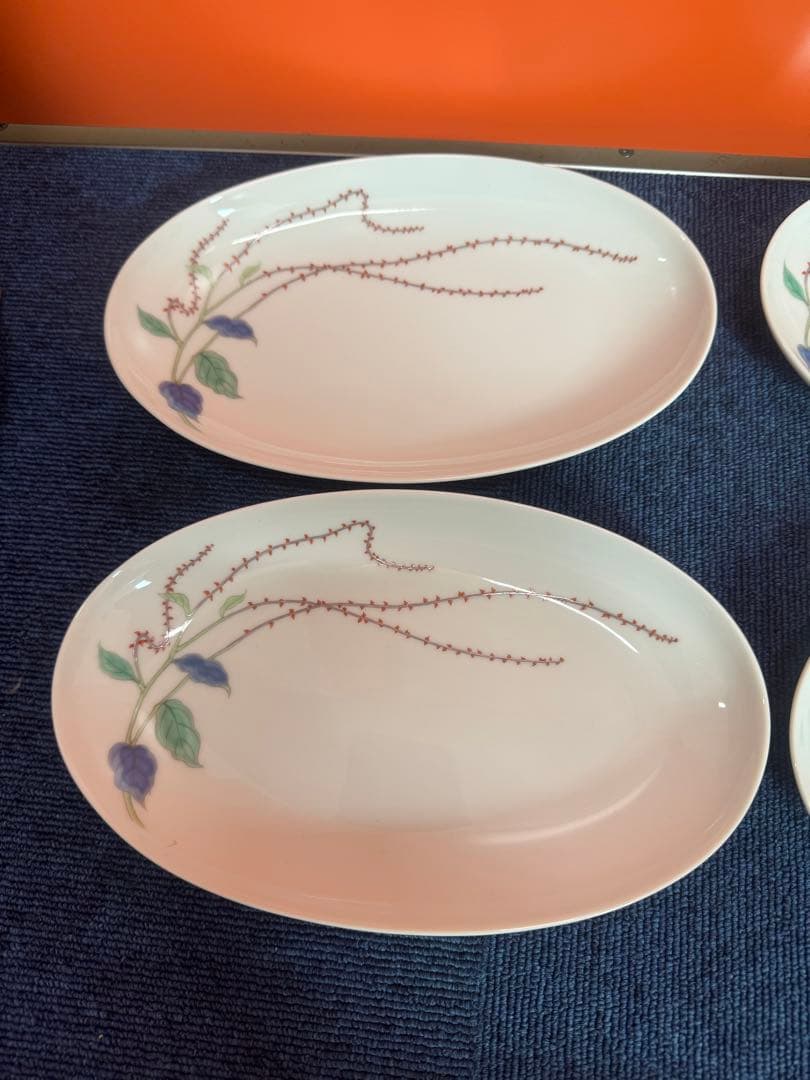 1826 深川製磁　水引草　楕円皿　5客　24cm  未使用