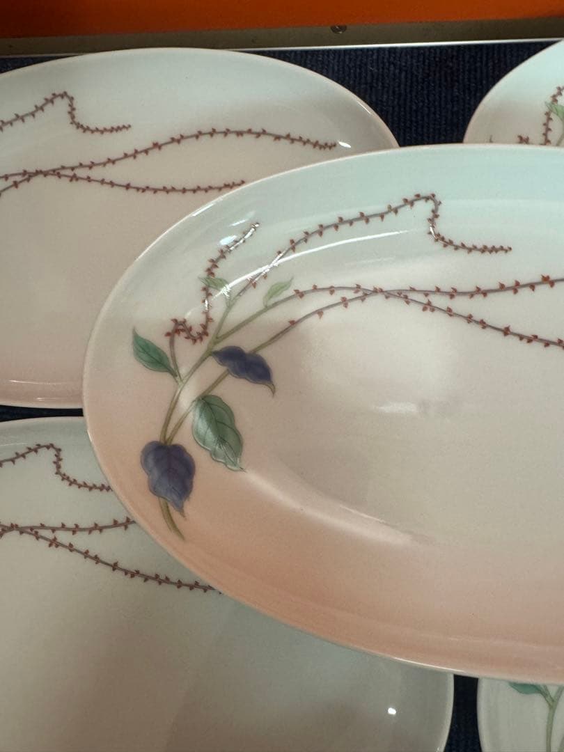 1826 深川製磁　水引草　楕円皿　5客　24cm  未使用