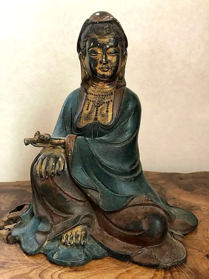 中国美術 大明永楽 古銅 彩色 観音菩薩像 仏像