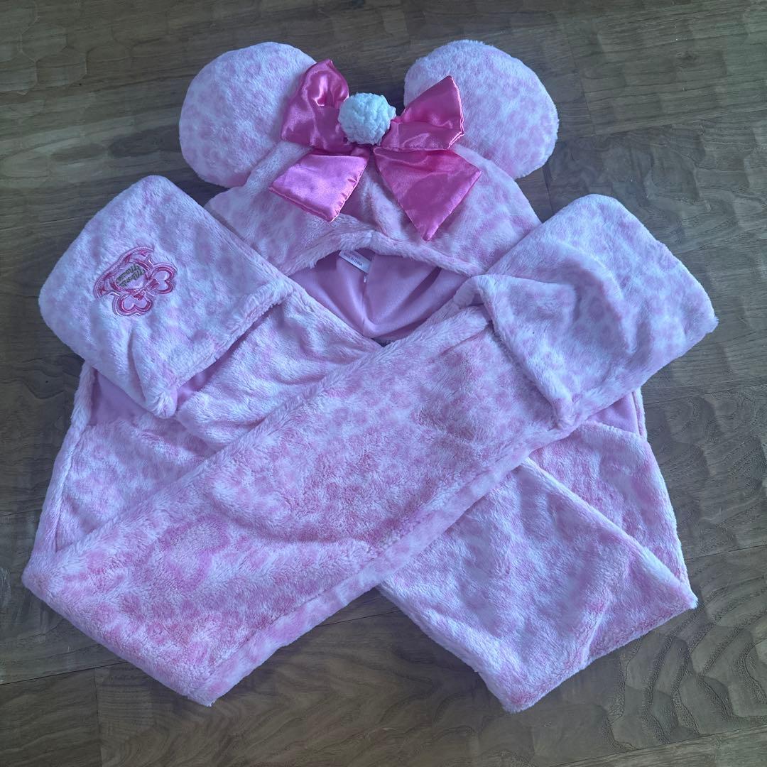 ミニー ディズニー ヒョウ柄 マフラーキャップ ピンク