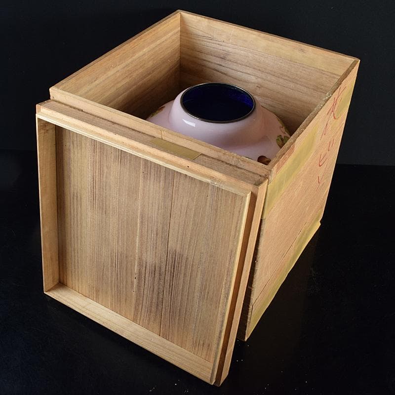 AAA安藤七宝店純銀刻印　桜釉　葡萄文瓶　唐木台・木箱付　H　R8810B