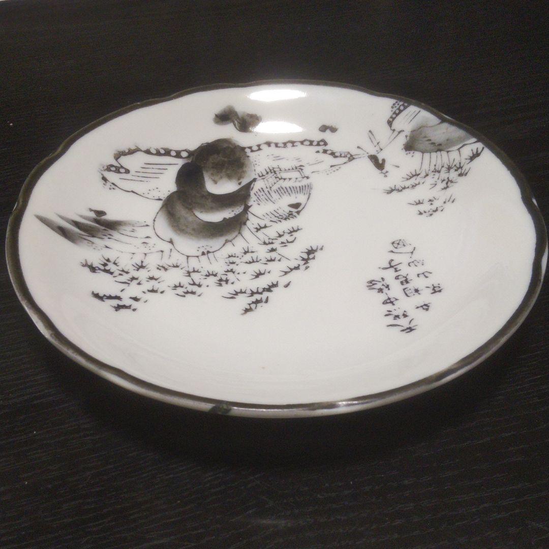 中皿　手描染付皿京山仙人図　直径約19センチ×５枚【山水の絵柄　時代物】