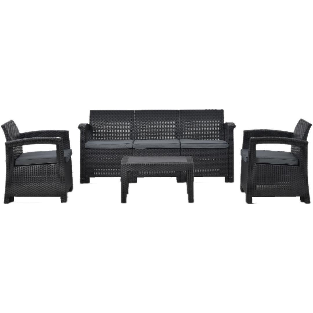 ラタン調 ガーデンファニチャー ガーデンテーブル 五人掛け 【グレー】