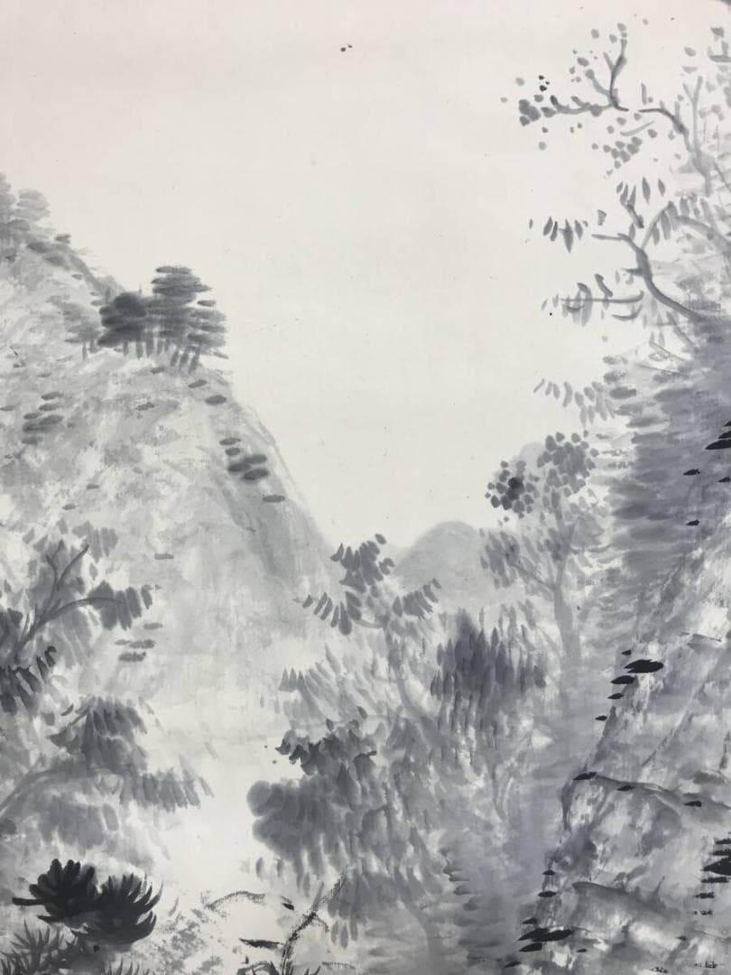 真作/河村李軒/滝山水図/水墨山水/山水図/掛軸/名家伝来AH-575