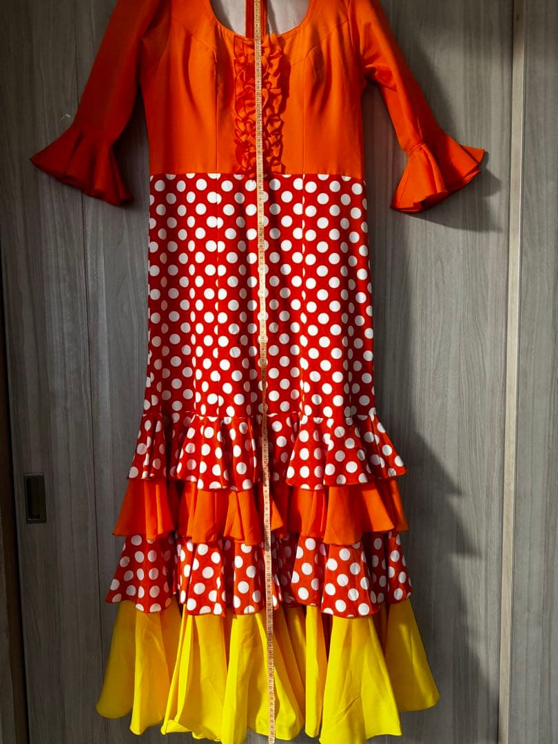 フラメンコドレス オレンジ 水玉模様