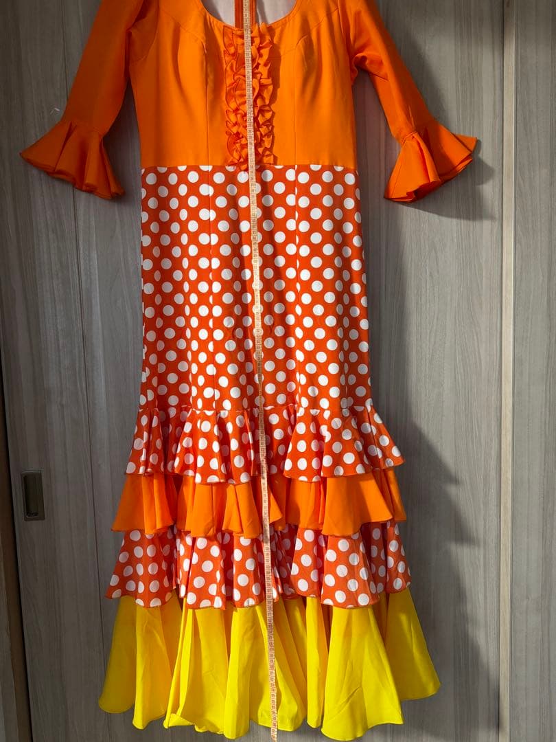 フラメンコドレス オレンジ 水玉模様