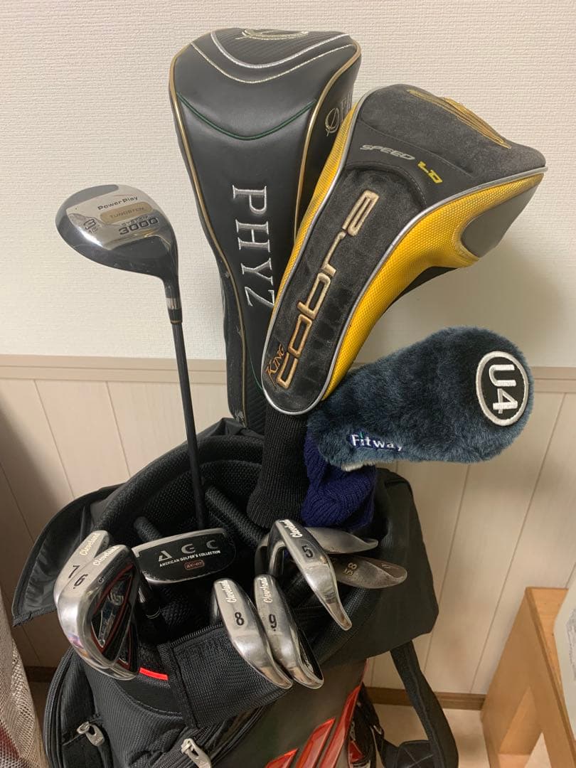 adidas キャディバッグ クラブセット 黒/赤 ストライプデザイン