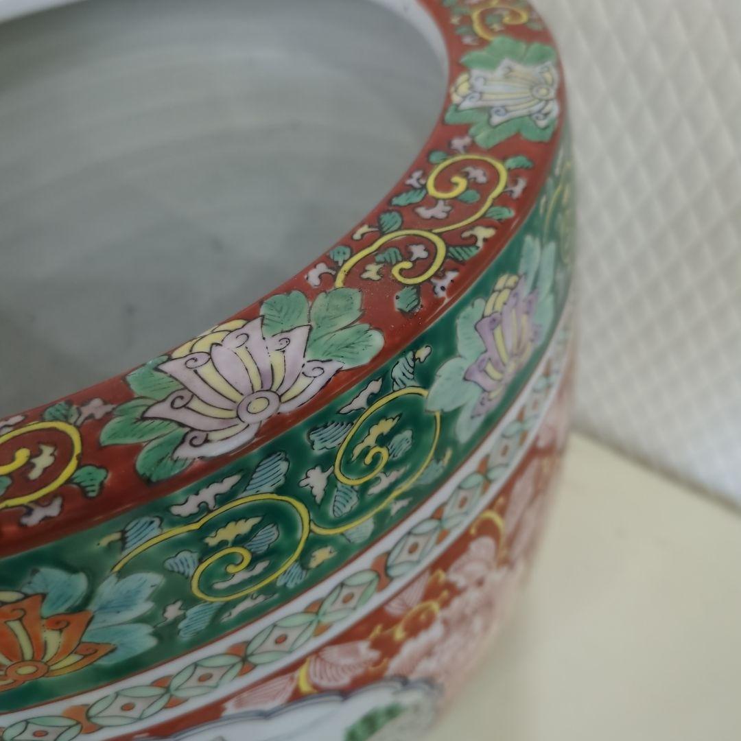骨董 古伊万里 火鉢 十錦手 色絵 鉢カバー 睡蓮鉢 傘立て 金魚 めだか