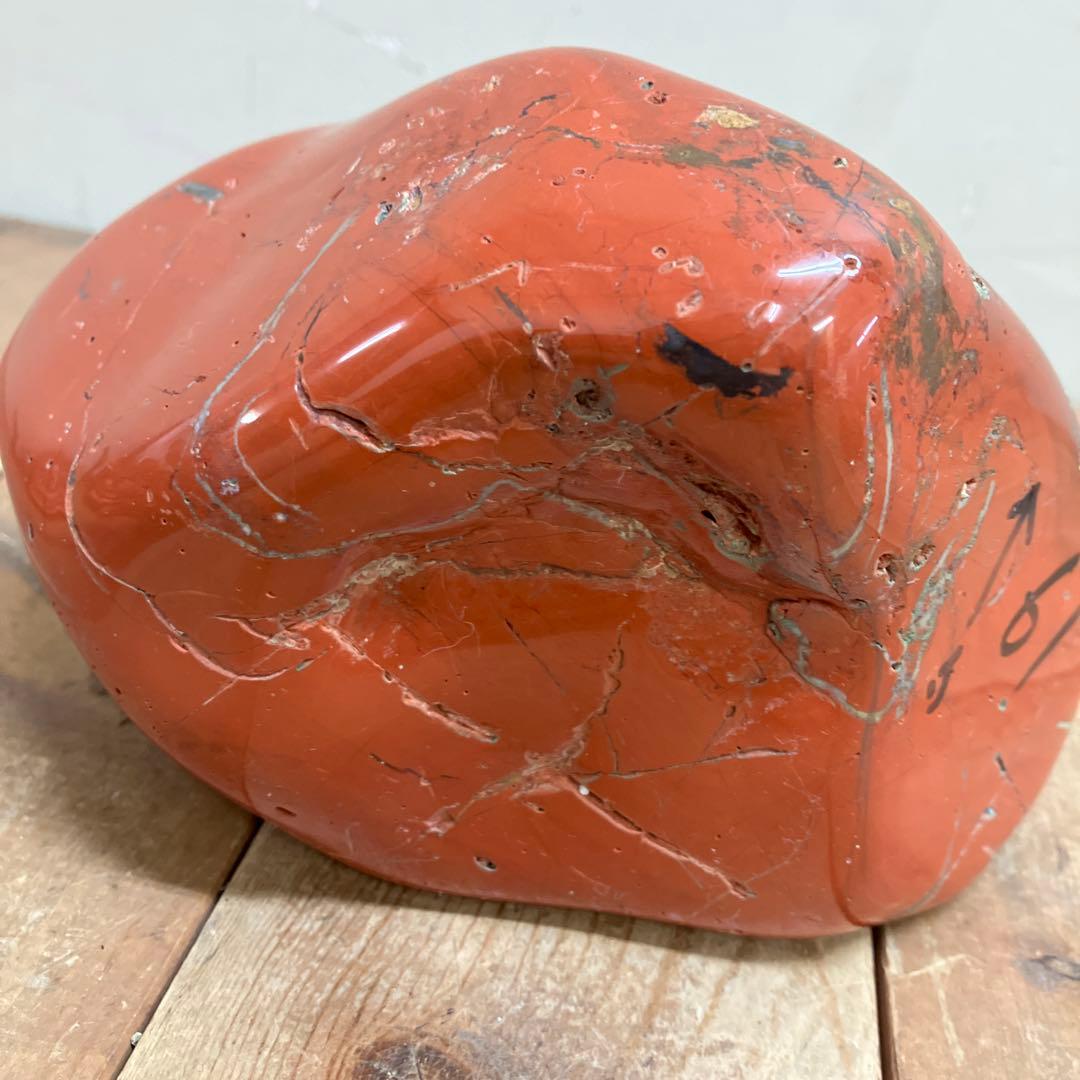 E-4 昭和レトロ 鑑賞石 赤石 飾り石 碧玉 磨き石 台座付き 石 ストーン