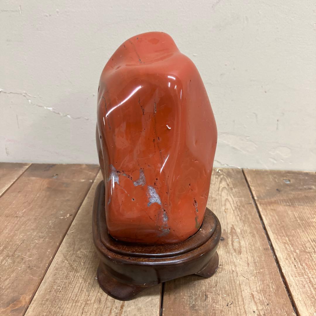 E-4 昭和レトロ 鑑賞石 赤石 飾り石 碧玉 磨き石 台座付き 石 ストーン