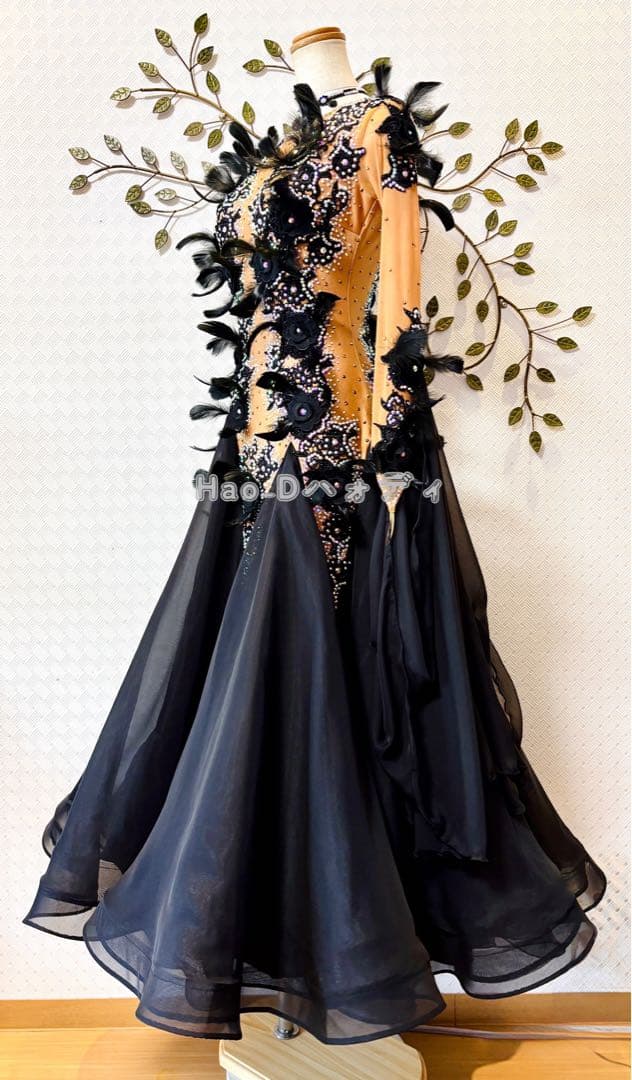 新品★ダンスドレス★スタンダード★社交ダンス★競技会★パーティー★ブラック羽